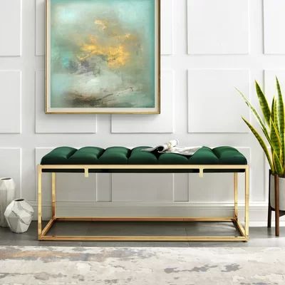 Kylen Upholstered Bench Nicole Miller Color: Green/Gold | Wayfair North America