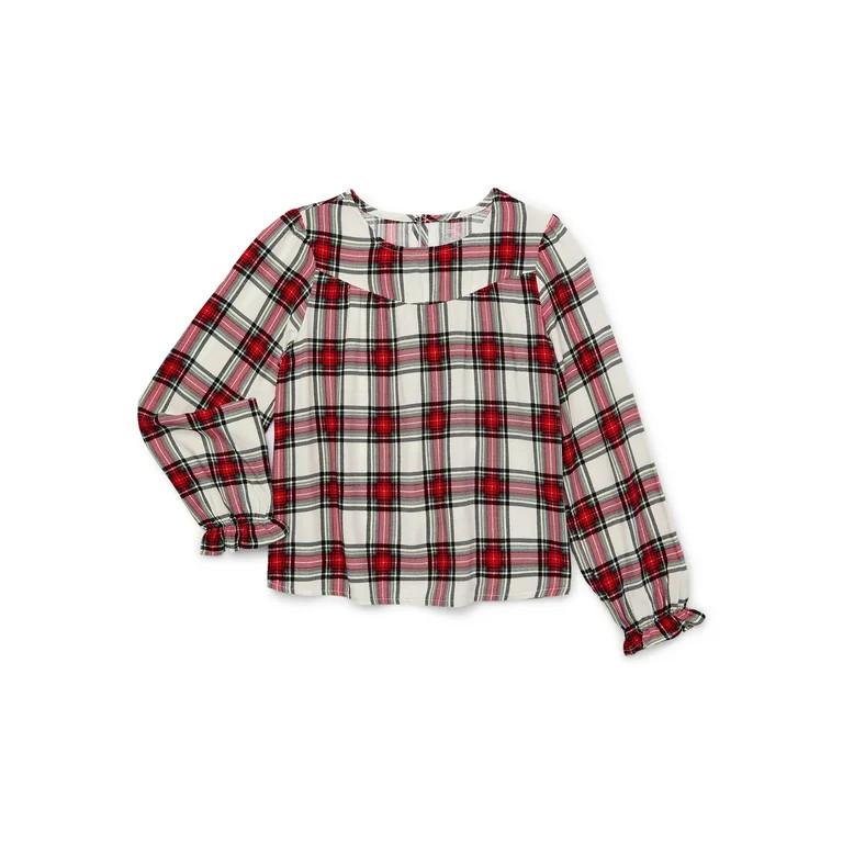 Wonder Nation Girls Ruffle Shirt with Long Sleeves, Sizes 4-18 & Plus | Walmart (US)