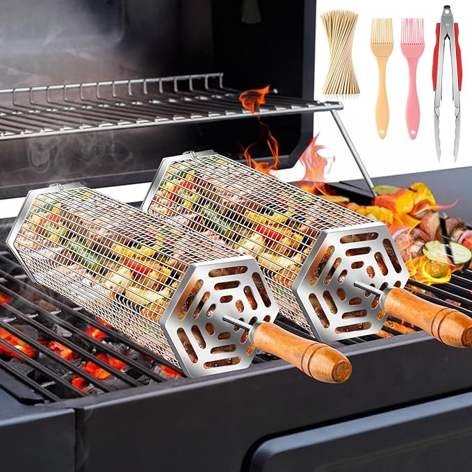5PCS Grill Baskets For Outdoor Grill,Upgrade Buckle Rolling Nesting Grill Baskets,BBQ Accessories... | Amazon (US)