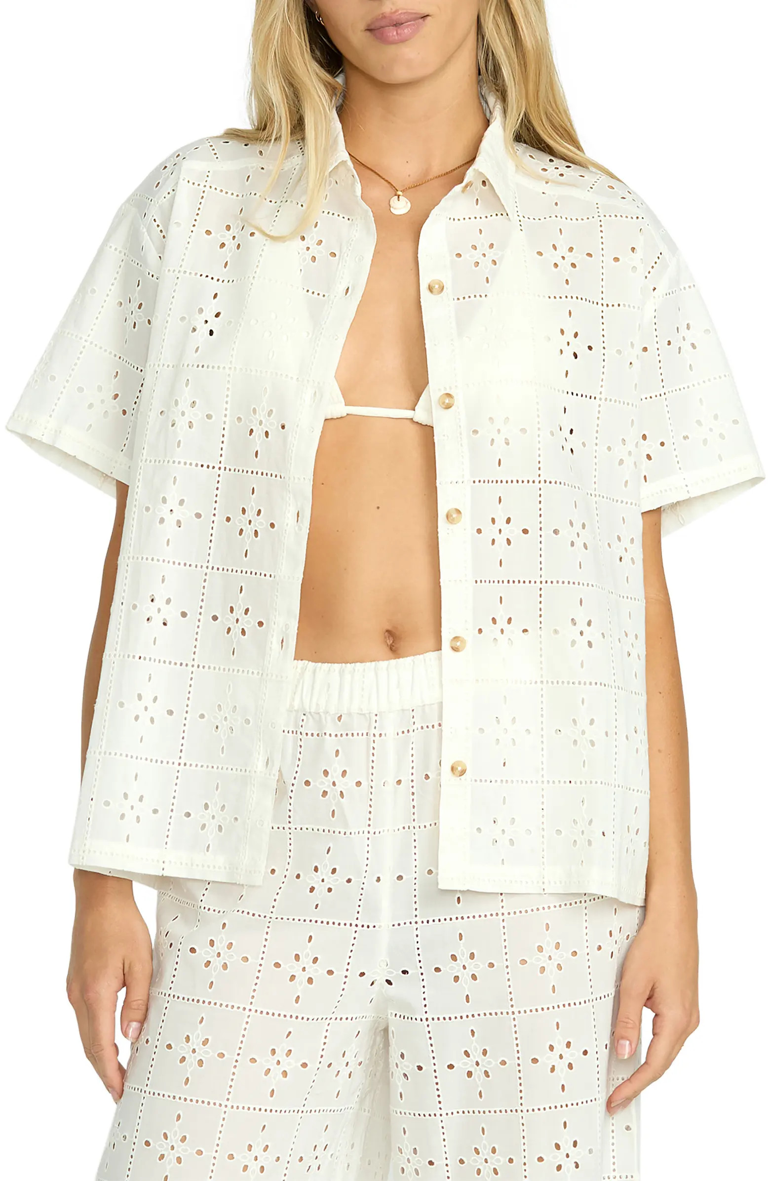 Eyelet Crush Button-Up Cover-Up Shirt | Nordstrom