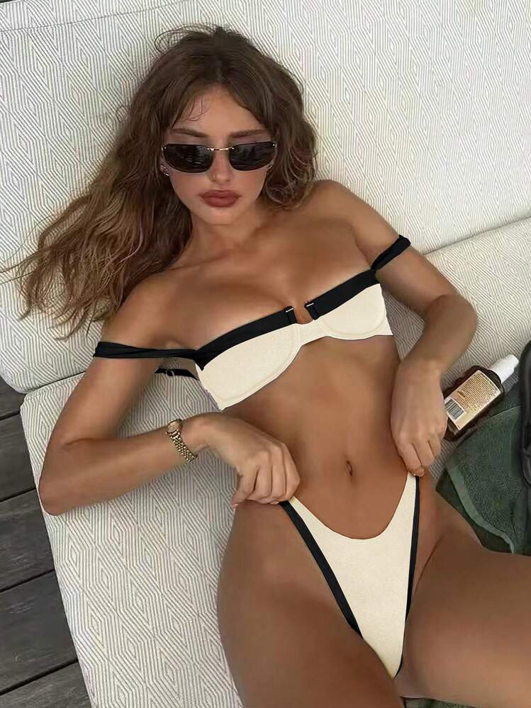 Polovedo Official New Spring/Summer Sexy Bicolor Bikini Set For Women, Suitable For Vacation, Beach Party, Date | SHEIN