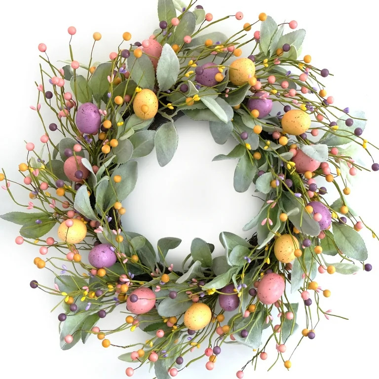 Idyllic 18 Inch Spring Easter Colorful Eggs Eucalyptus Leaves for Front Door, Eggs Berries Wreath... | Walmart (US)