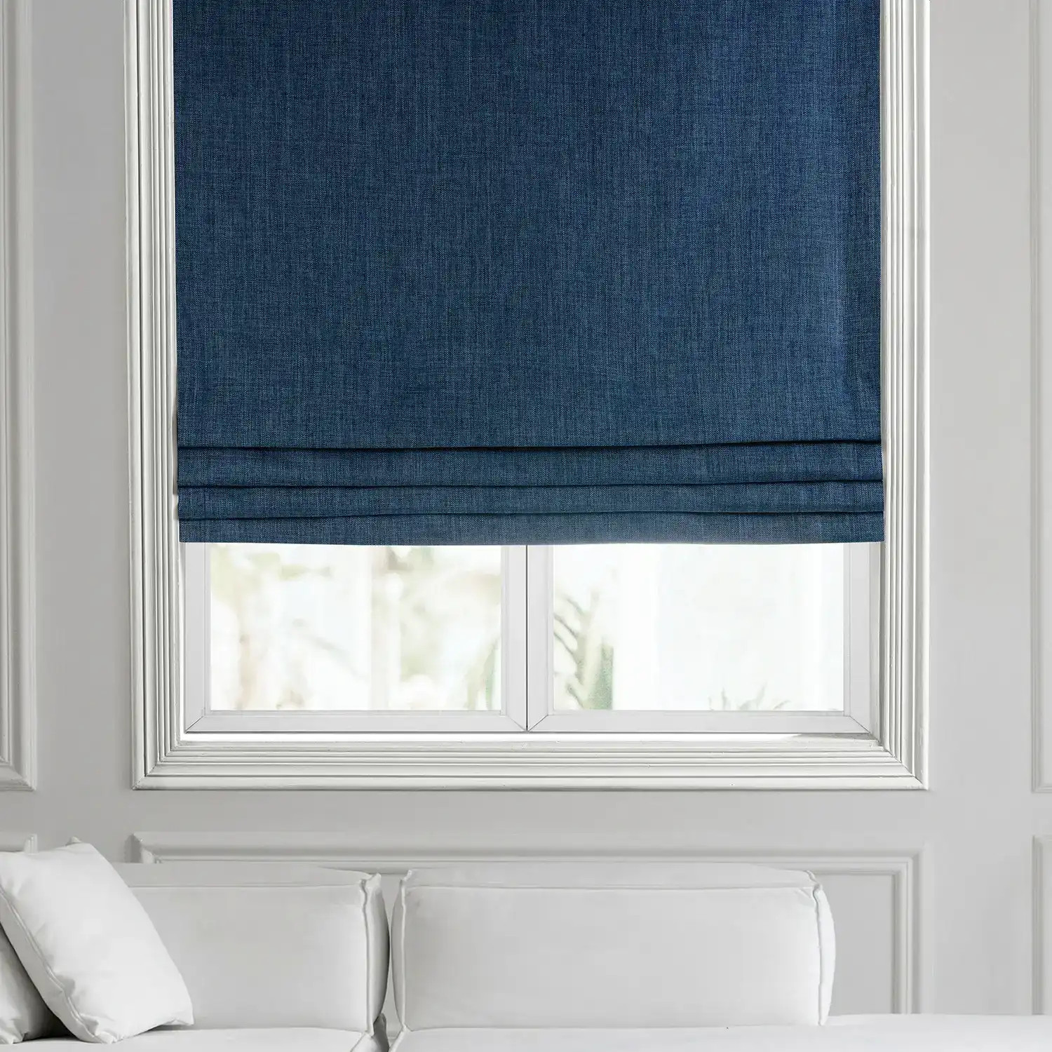 Dark Blue Performance Linen Roman Shade | Half Price Drapes