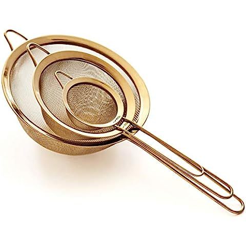Gold Fine Mesh Strainer 3 Pieces Set, Golden Flour Sifter For Baking, Stainless Steel Clander, Go... | Amazon (US)