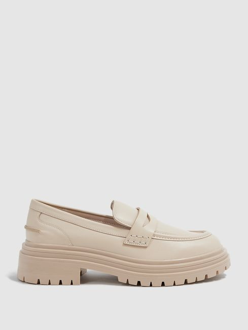 Leather Chunky Cleated Loafers in Ecru | Reiss UK