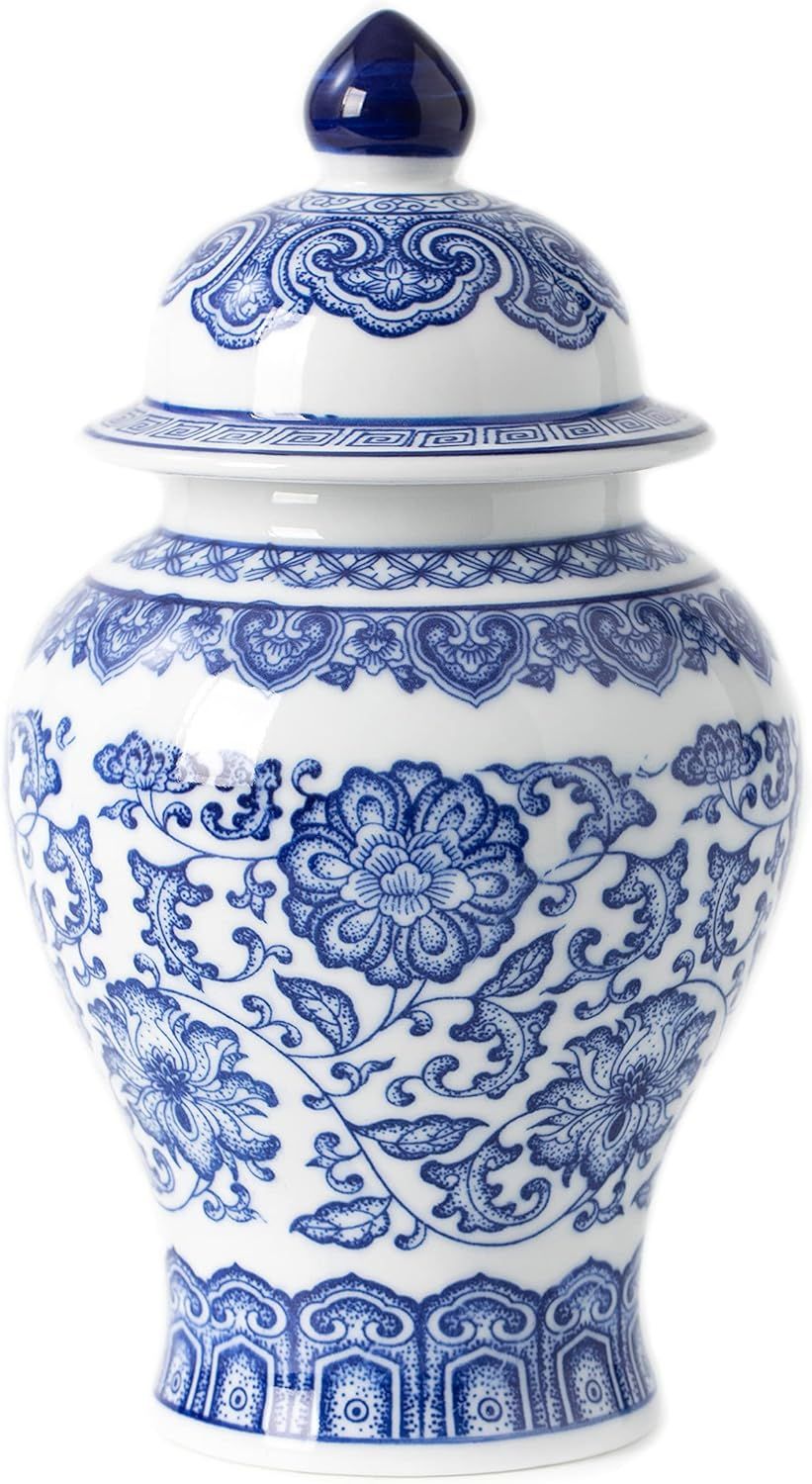Blue and White Ginger Jar, Ceramic Chinoiserie Decorative Jars for Home, Office, Flower Vase Poce... | Amazon (US)