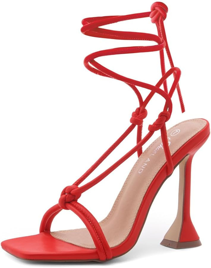 Shoe Land SL-Melody Women's Lace-Up Heels, Dressy Strappy High Heel Sandals, Square Open Toe with... | Amazon (US)