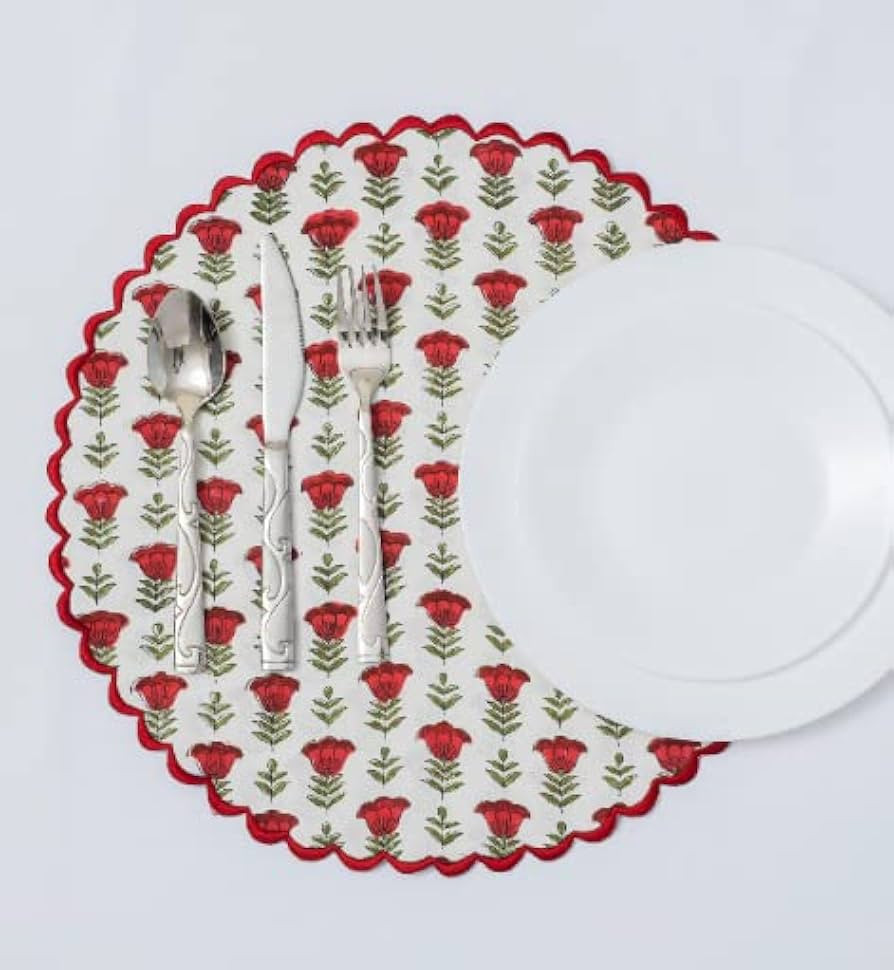 Ridhi Indian Floral Hand Block Printed 100% Pure Cotton Cloth Reversible Mats, Reusable Mats, 15"... | Amazon (US)