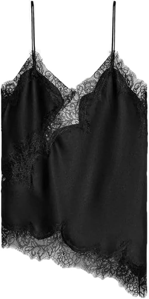 Women\u2019S Casual Solid Lace Spaghetti Strap Top With Patchwork Irregular Hole Decoration | Amazon (US)