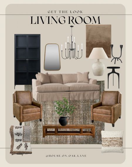 Living room 

Earth tones brown beige amber Lewis slipcovered sofa leather chair black cabinet glass doors large coffee table affordable statement chandelier 

#LTKhome #LTKFind #LTKstyletip