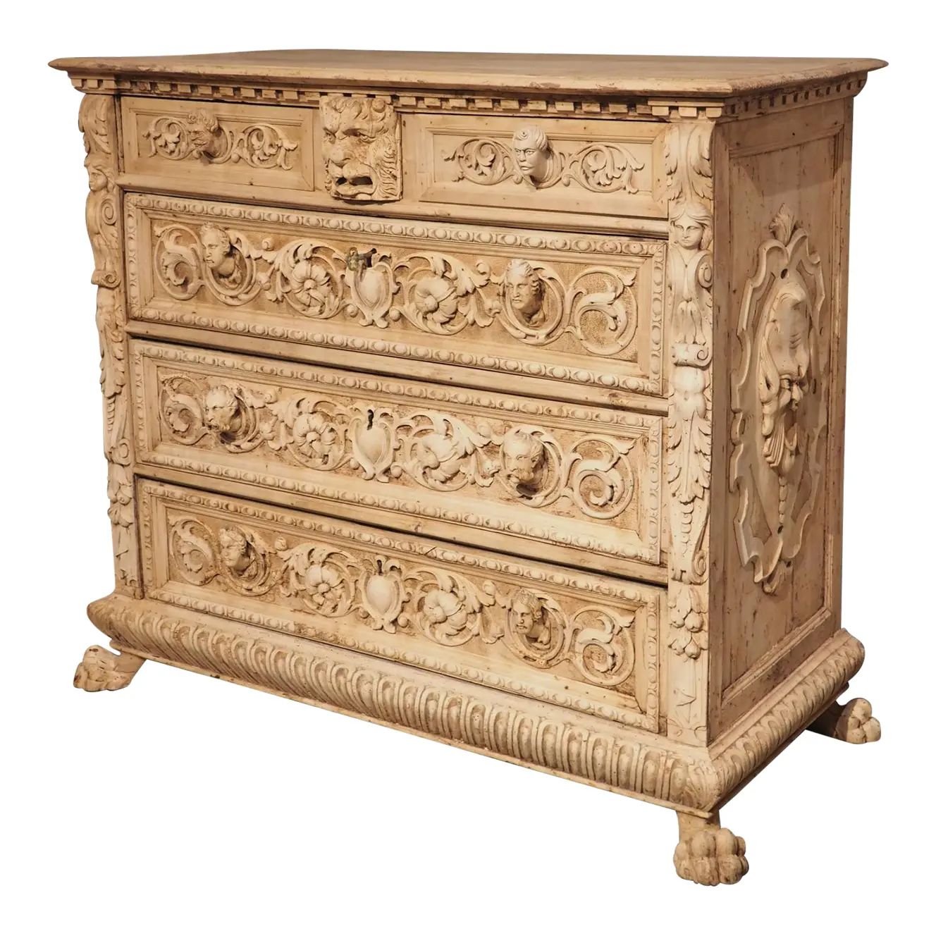 Circa 1870 Bleached Walnut Renaissance Style Commode From Florence, Italy | Chairish