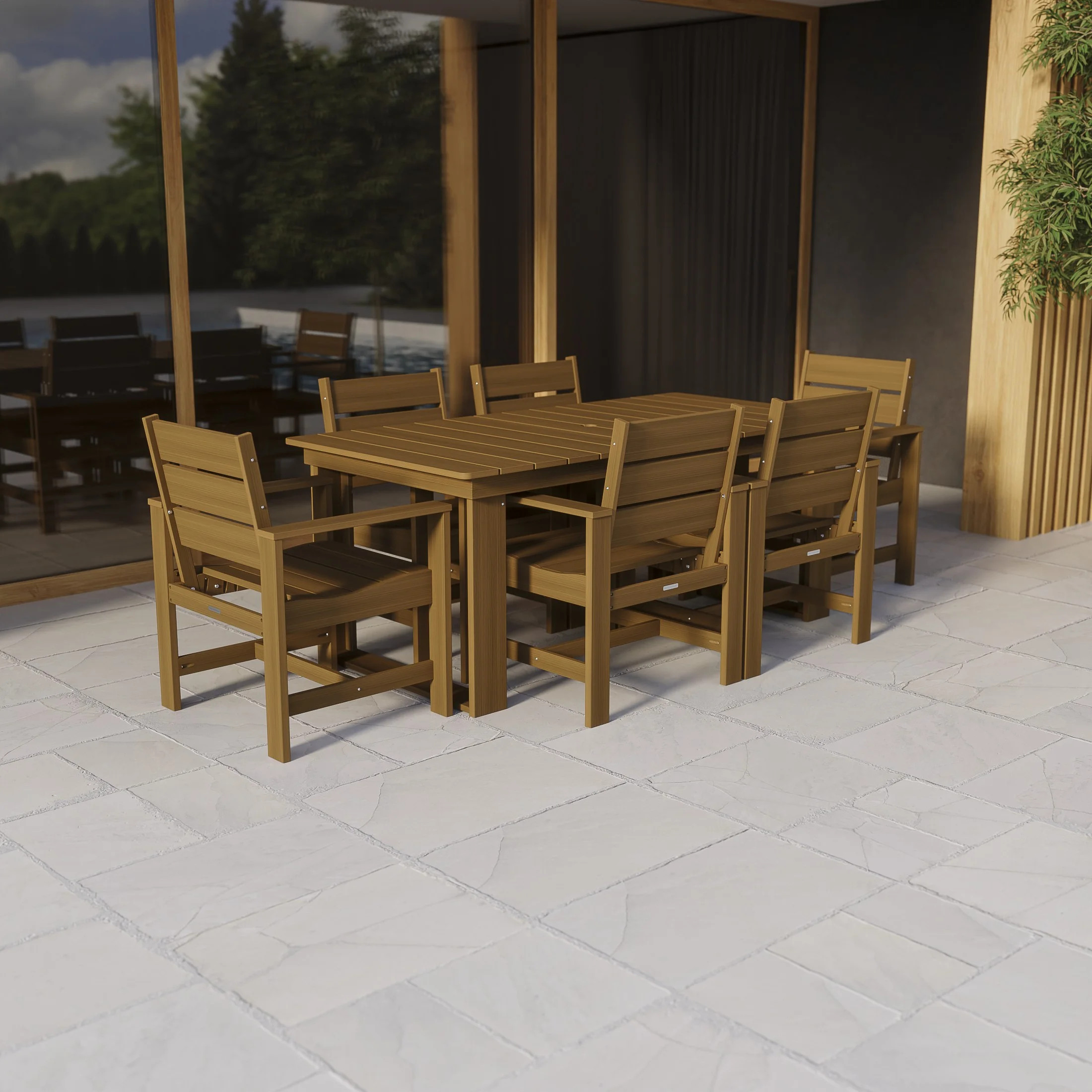 Better Homes & Gardens Ezra 7-Piece Outdoor HDPE Dining Set, Teak | Walmart (US)