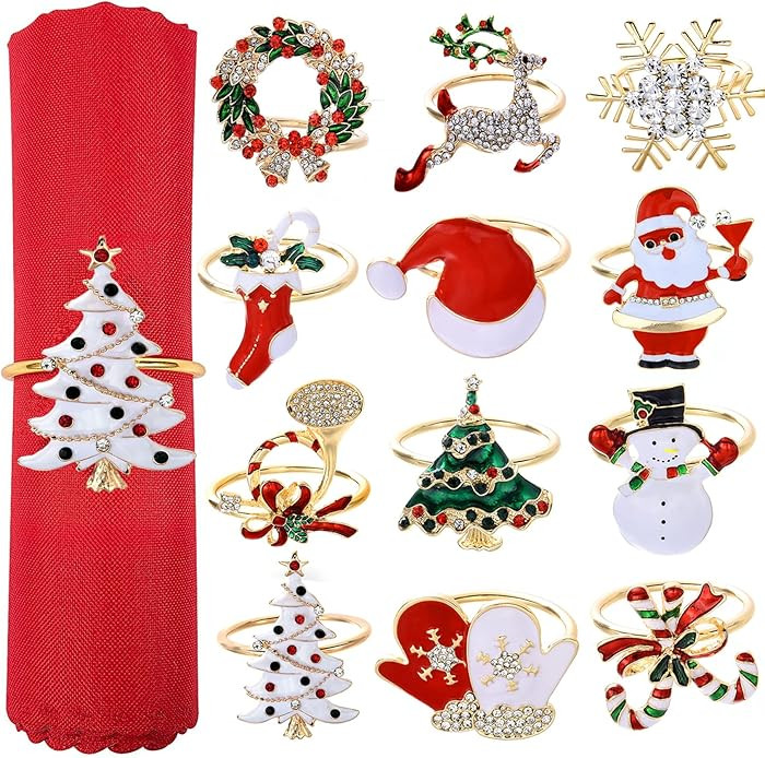 Christmas Napkin Rings Set of 12 Xmas Napkin Ring Christmas Napkin Holder for Cloth Napkins | Amazon (US)