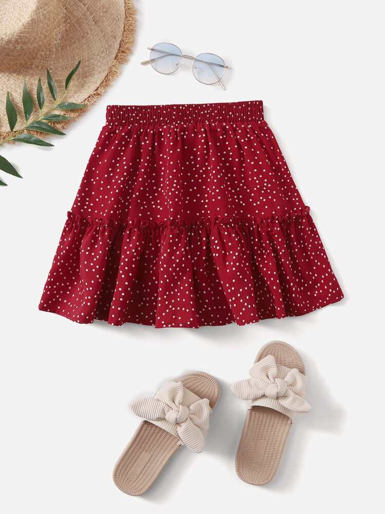 SHEIN Girls Frilled Polka Dot Skirt | SHEIN