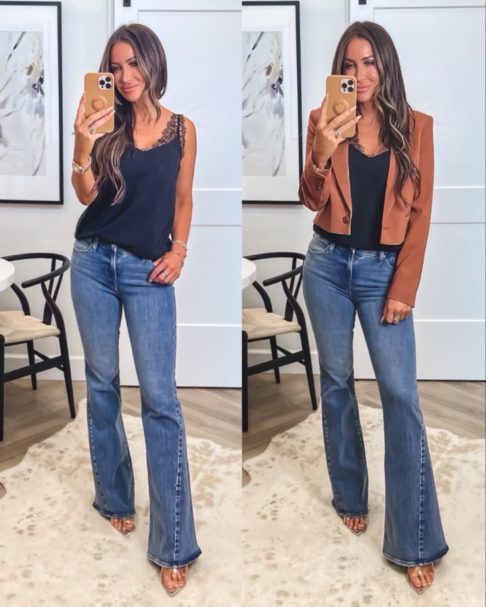 Satin mace cami on sale…only $25 wearing sz small
Flare jeans sz small
Clear wedges tts
Blazer sz small
#ltkfind

#LTKSeasonal #LTKstyletip #LTKsalealert