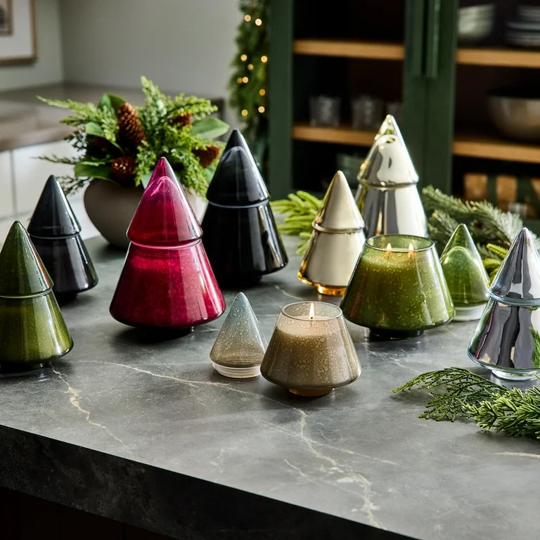 Better Homes & Gardens 2-Wick Artisanal Style Glass Christmas Tree Candle, Spicy Cinnamon Sticks,... | Walmart (US)