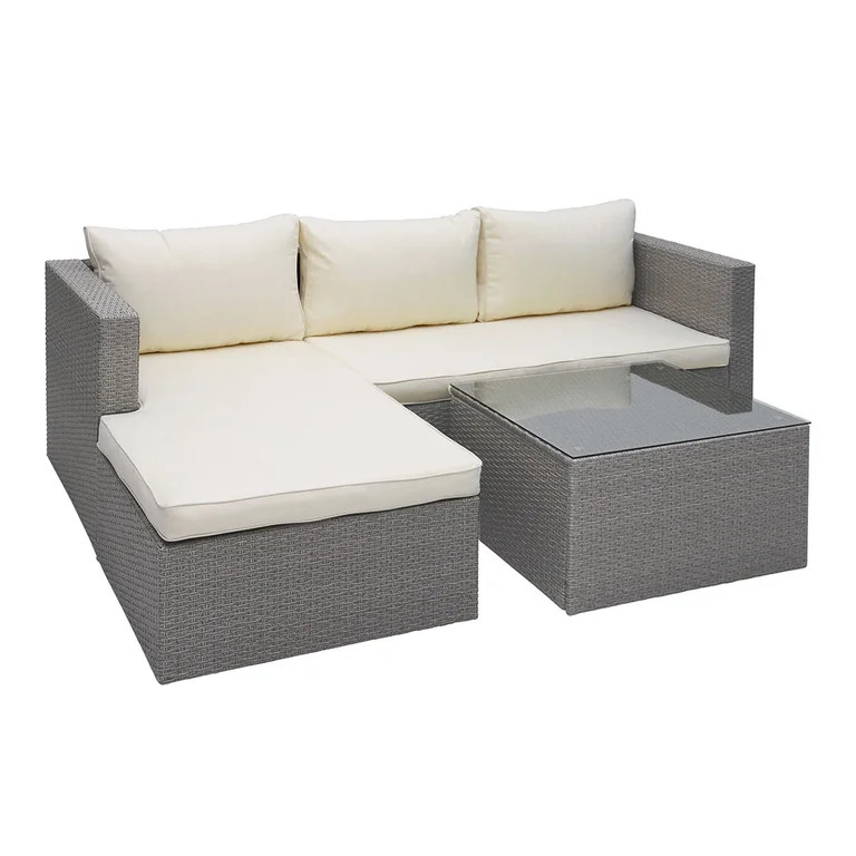 Abble 3 Piece Wicker Sectional Conversation Set with Cushions - Grey | Walmart (US)