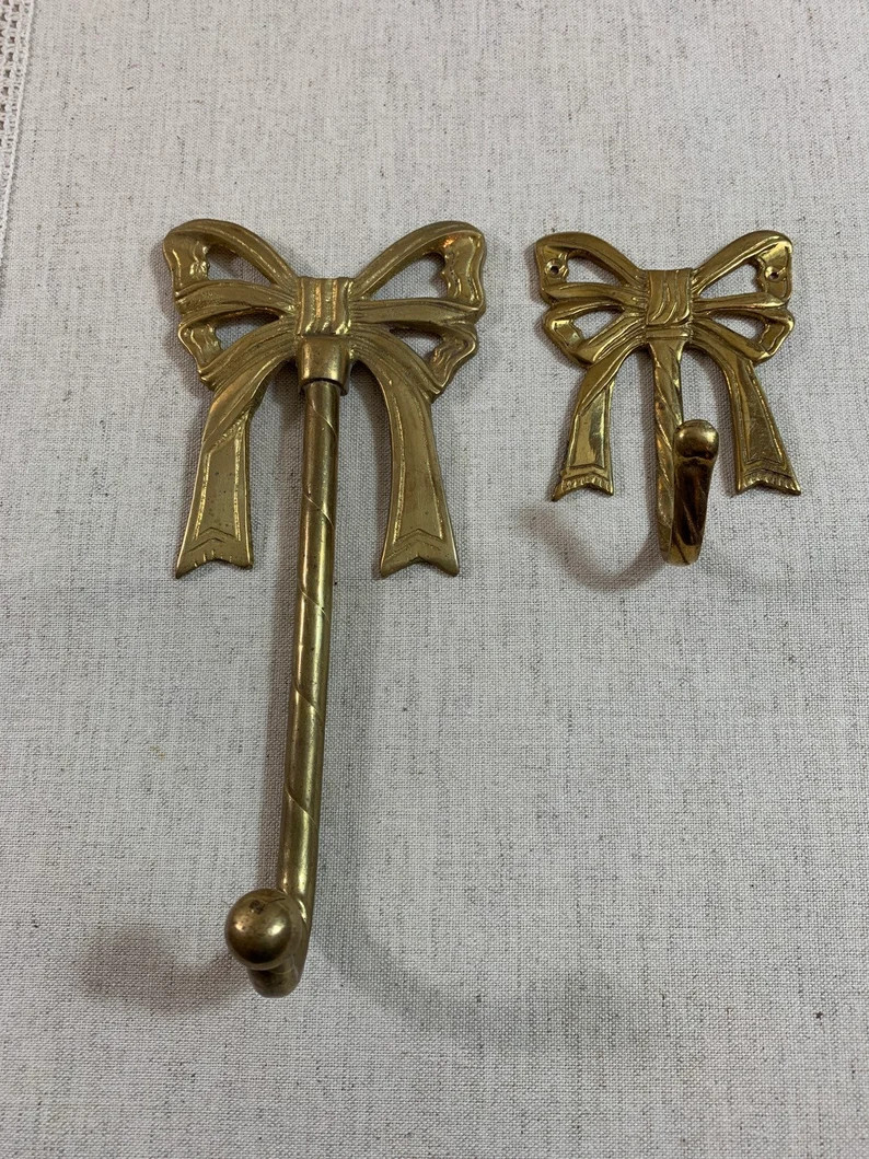 Vintage Brass Bow Hook Bow Wall Hook Gold Bow Hook Bow Organizer Nursery Wall Hook | Etsy (US)