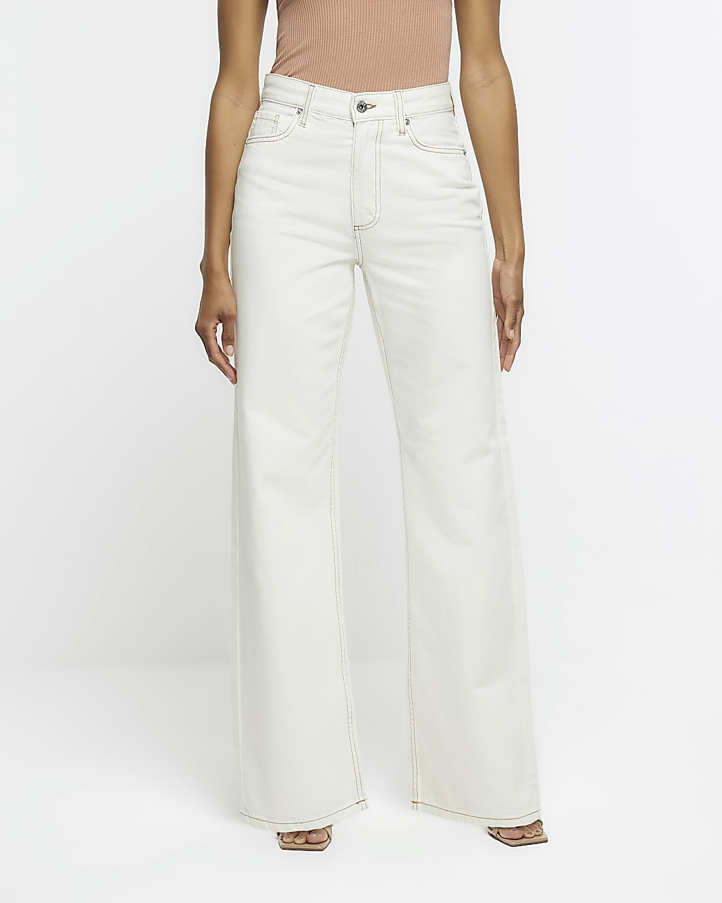 Ecru Mid Rise relaxed straight leg jeans | River Island (UK & IE)