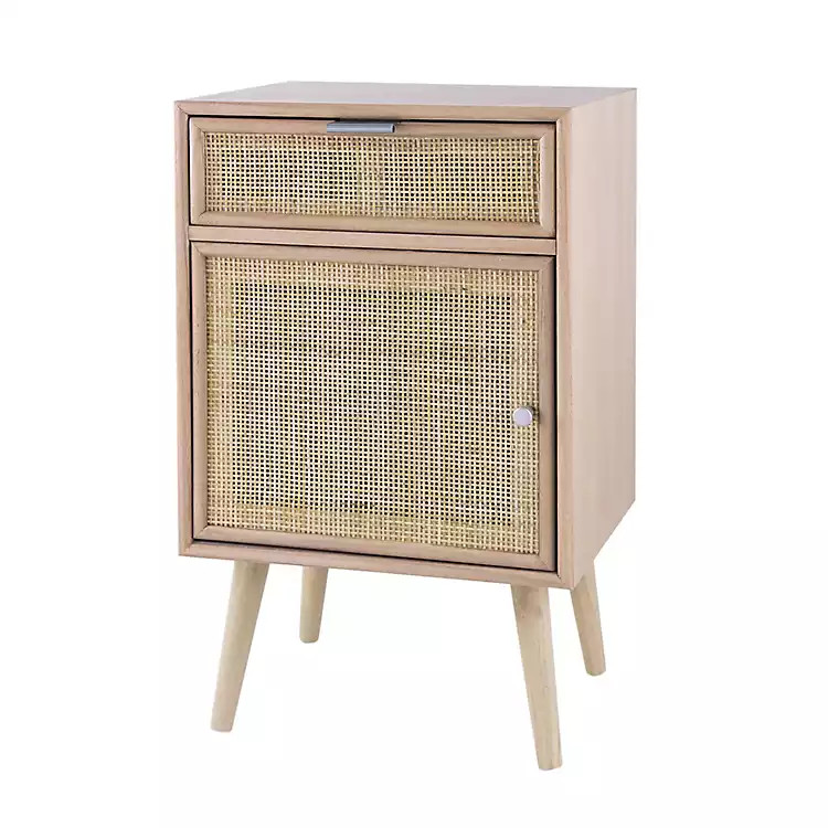Natural Pine and Rattan Single Door Cabinet | Kirkland's Home