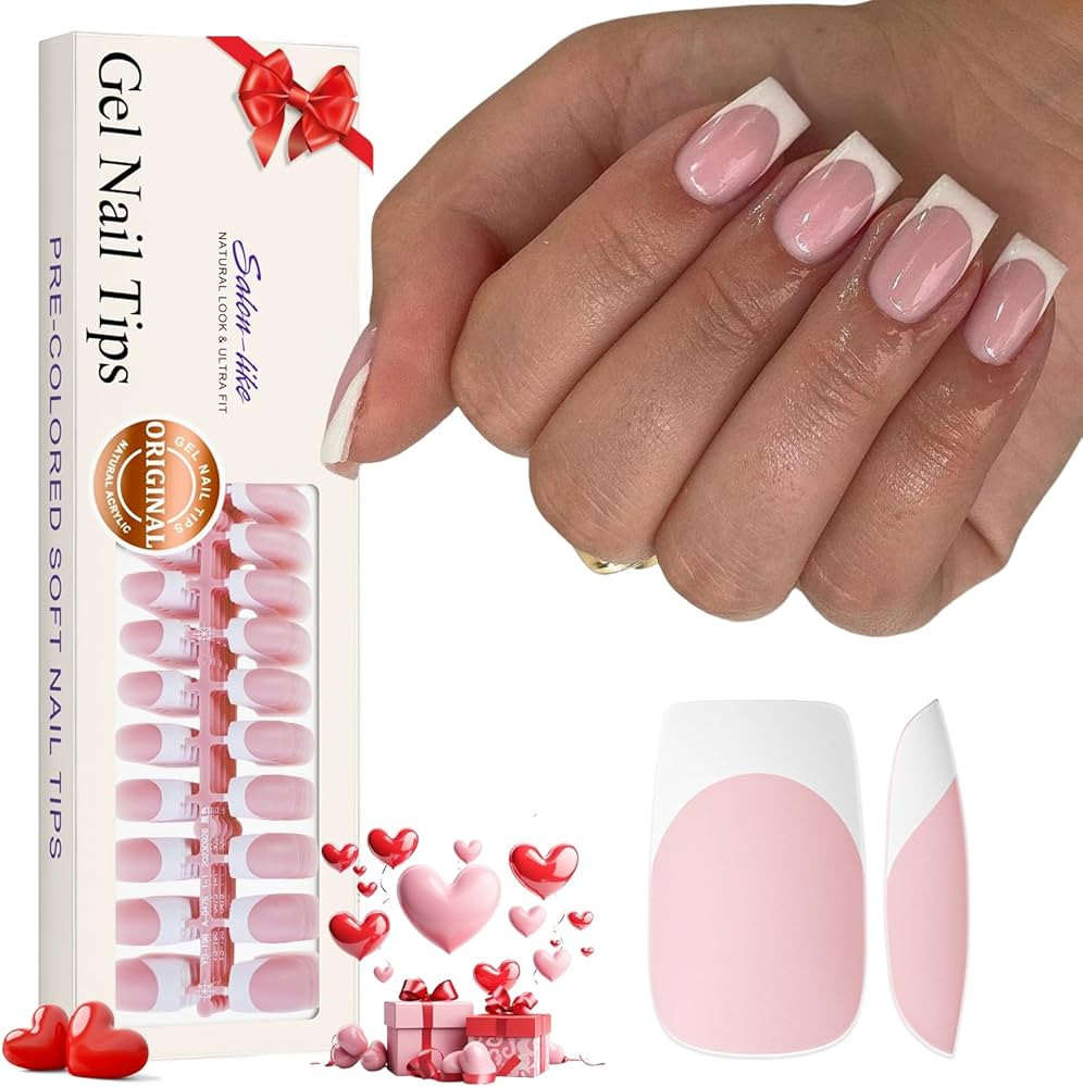 KQueenest Soft Gel French Nail Tips, 300 Pcs White French Tip Press on Nails Medium Short Square,... | Amazon (US)
