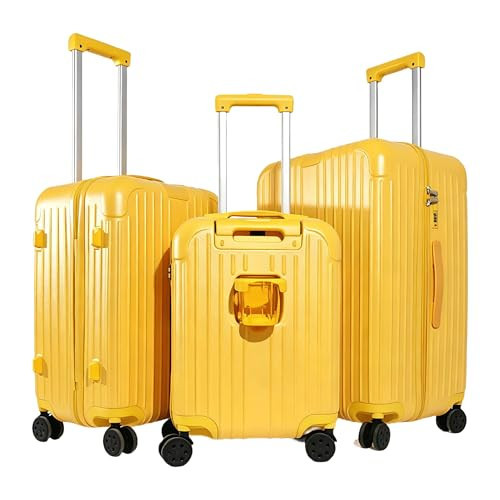 Buddycomfy Luggage Sets 3 Piece, Suitcases with Wheels, USB Charging Port And Cup Holder,3 Pcs Hard Shell Lightweight Luggage,20/24/28 Inch(Lemon Yellow) | Amazon (US)