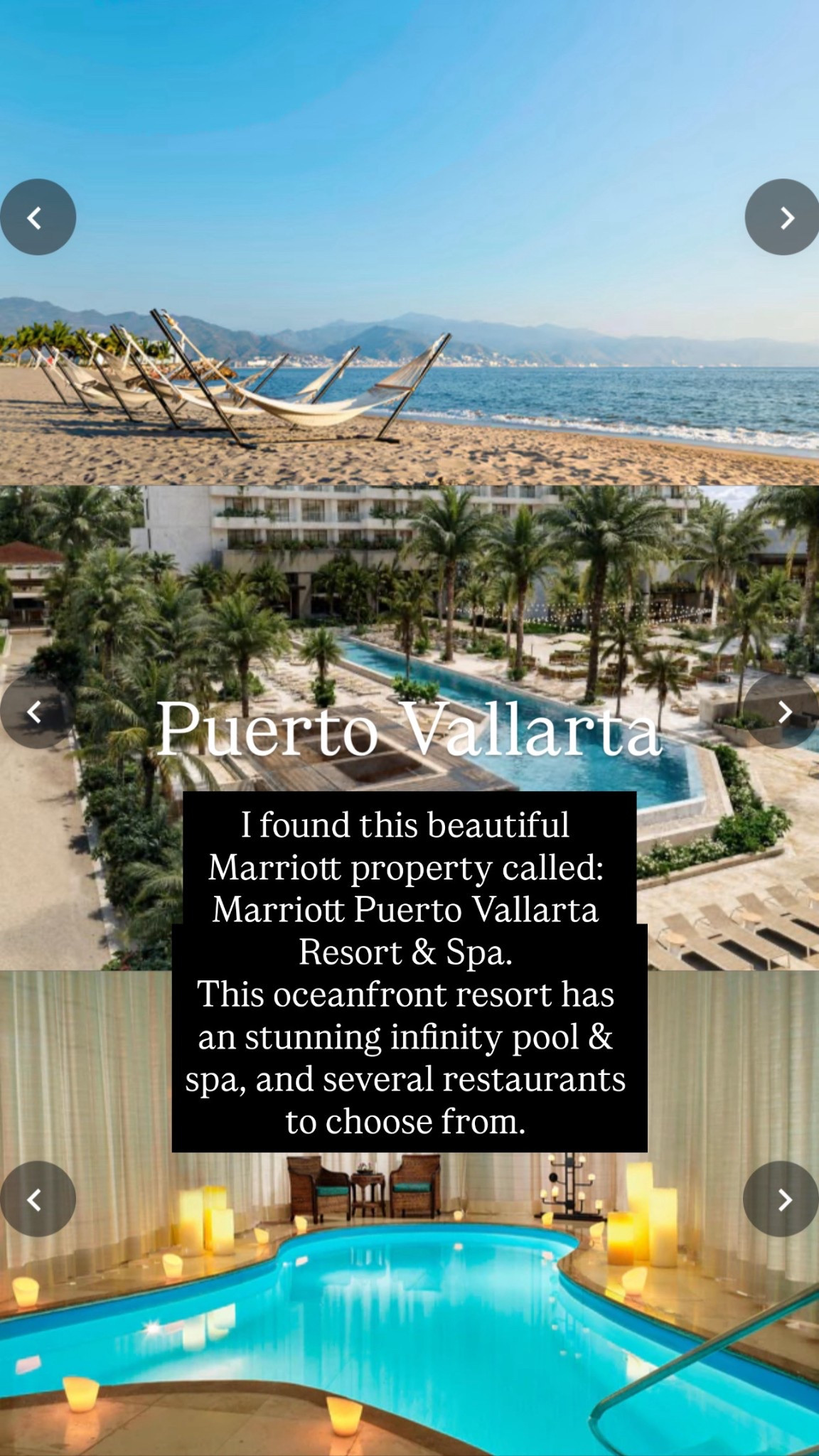 another destination is Puerto Vallarta. I found this beautiful Marriott resort called: Marriott Puerto Vallarta Resort & Spa. I love the fact that it has an infinity pool, a stunning spa & different restaurants to choose from! . Have you been in any of these destinations? @marriotthotels @MarriotBonvoy
#MarriottPartner

#LTKdayinmylife #LTKU #LTKTravel