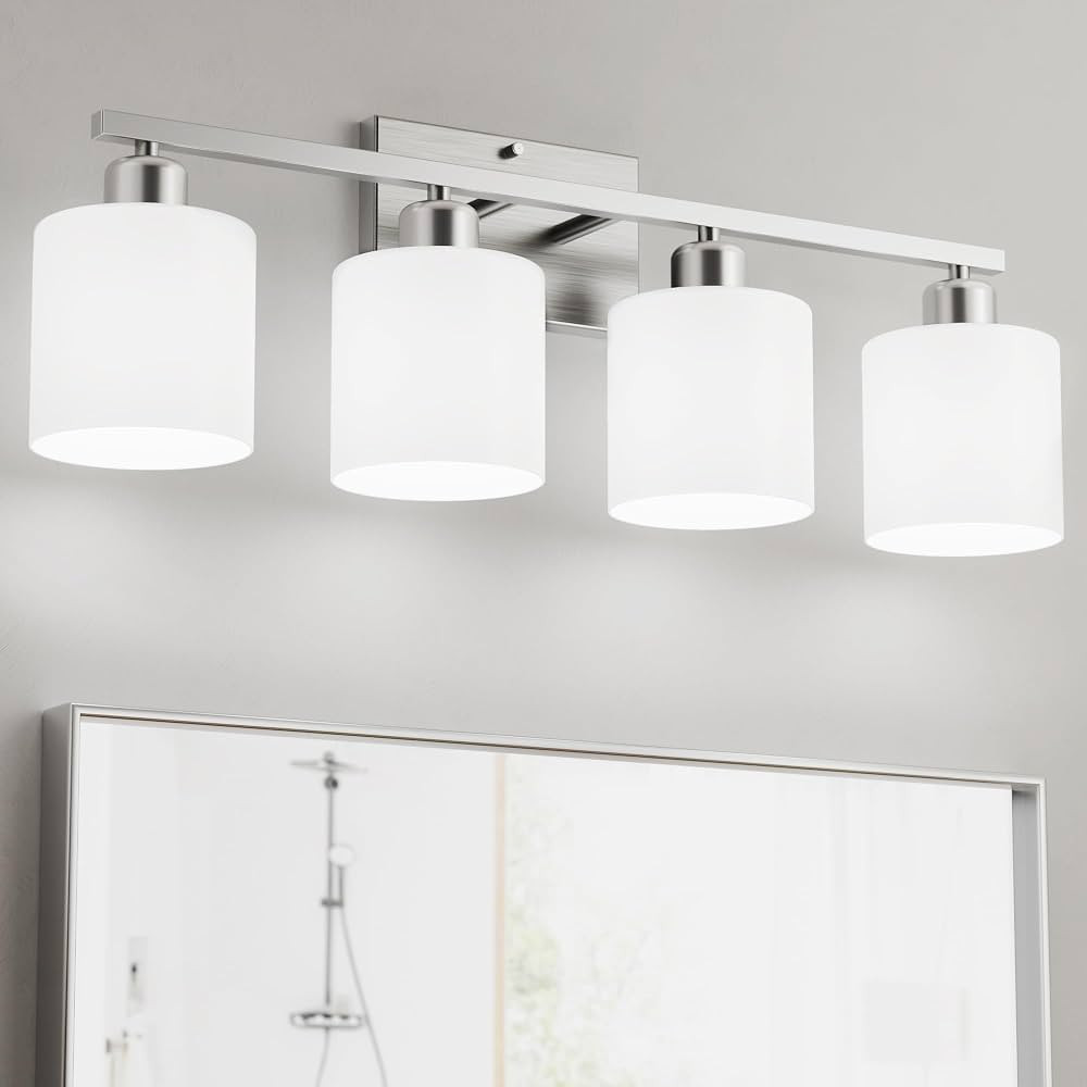 Bathroom Lights Over Mirror Brushed Nickel, Anti-Rust 4-Light Bathroom Vanity Light Fixtures, Mod... | Amazon (US)