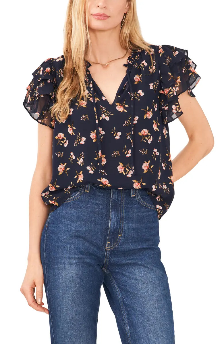 Floral Print Flutter Sleeve Top | Nordstrom