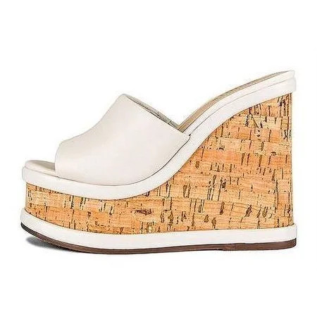 Schutz Dalle White Rounded Square Toe Leather Trim Cork Wedge Platform Sandals (Egg Shell 8) | Walmart (US)
