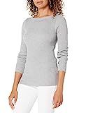Amazon Essentials Women's Lightweight Ribbed Long Sleeve Boat-Neck Slim Fit Sweater, Light Grey Heat | Amazon (US)
