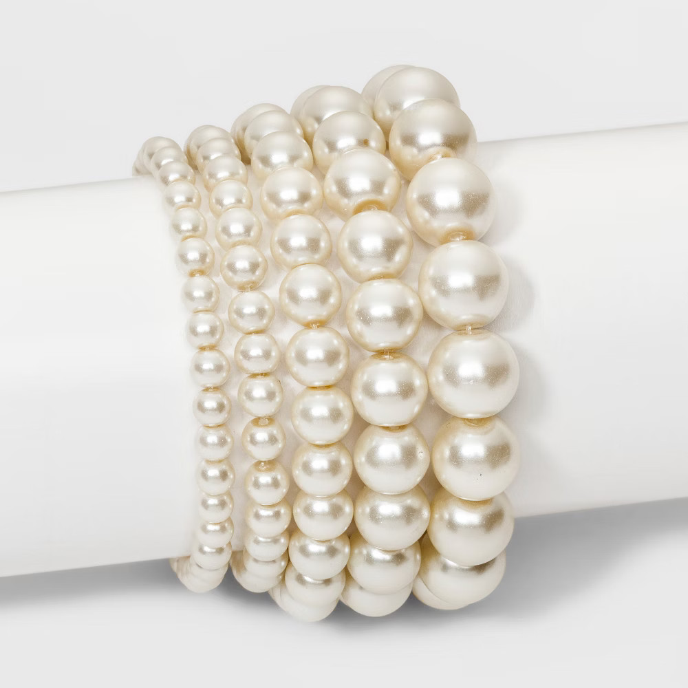 Faux Pearl Stretch Bracelet 5pc - A New Day White, Women's | Target