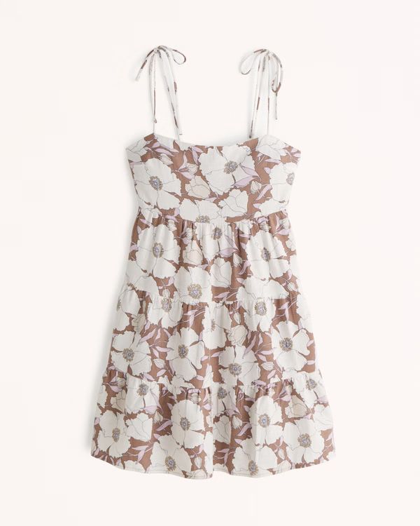 Tie-Strap Linen-Blend Mini Dress | Abercrombie & Fitch (US)