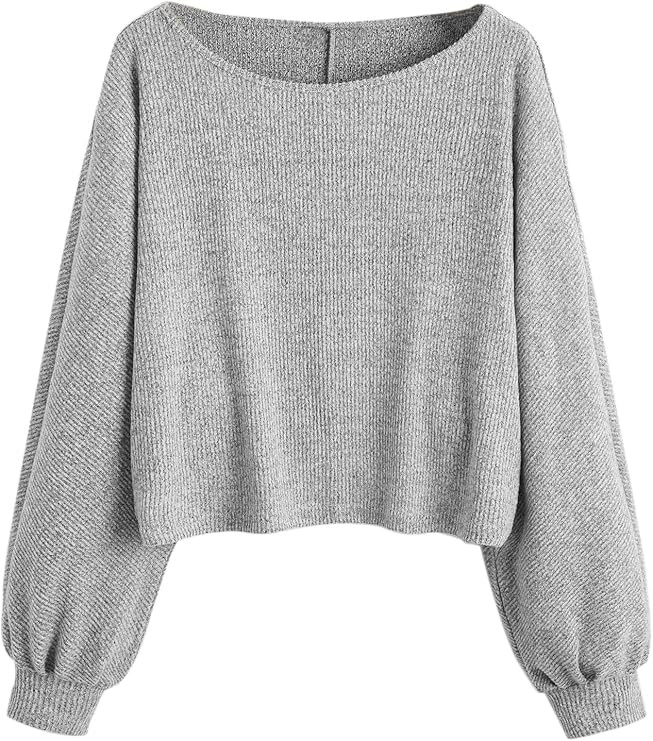 SweatyRocks Women's Casual Crewneck Raglan Long Sleeve Ribbed Knit Crop Top Cropped Sweater | Amazon (US)