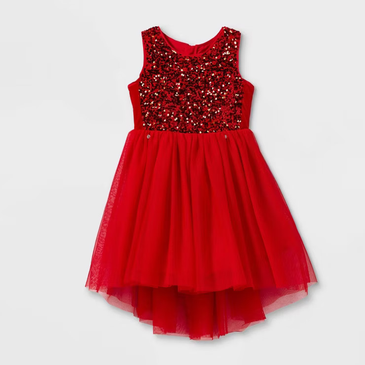 Girls' Sequin Tulle Sleeveless Dress - Cat & Jack™ Red | Target