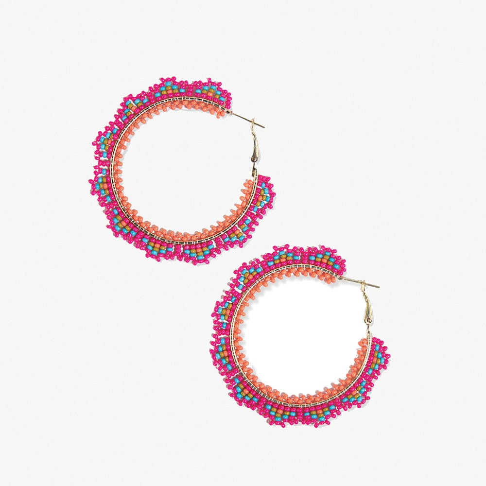 Eve Angles Beaded Hoop Earrings Hot Pink | INK+ALLOY