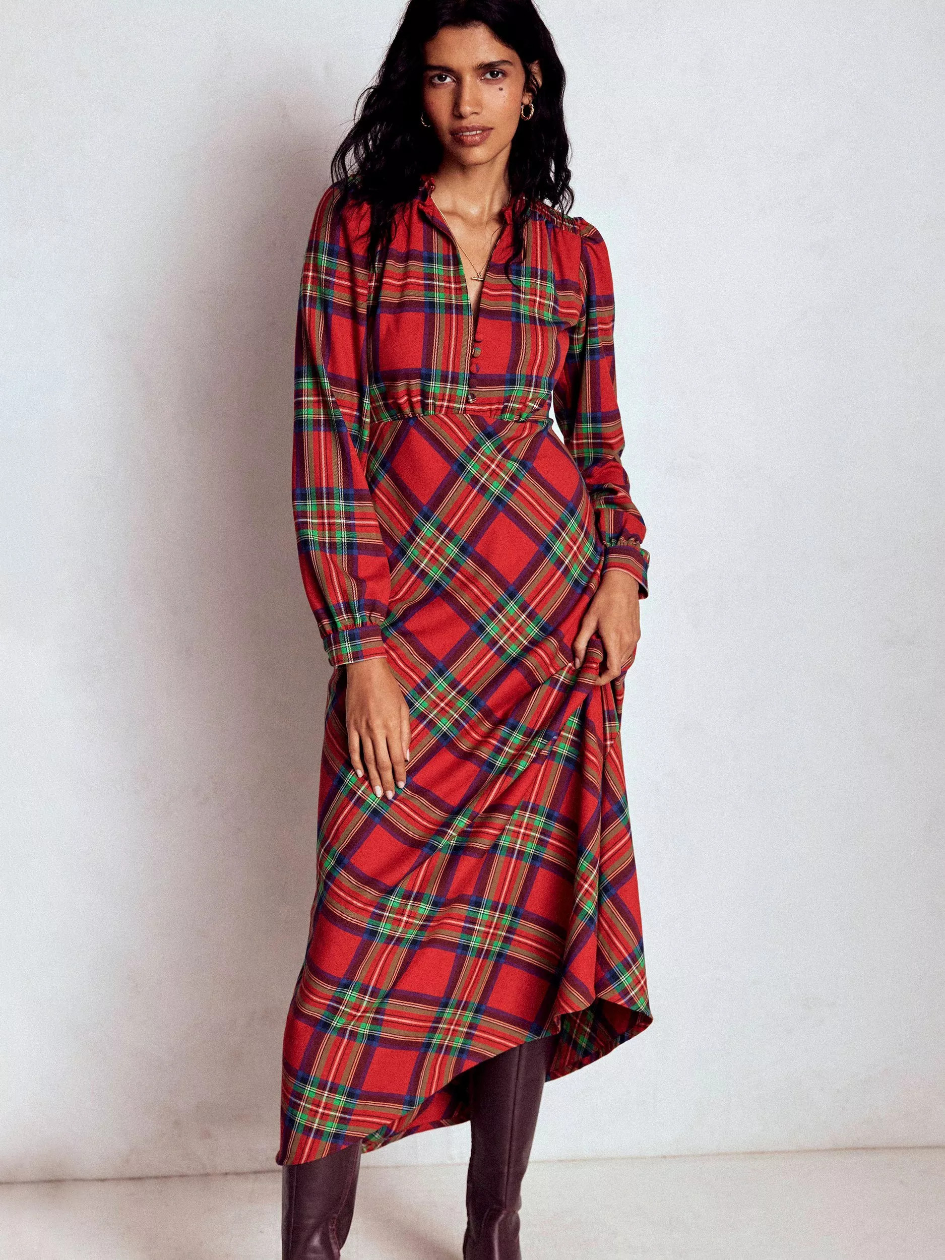 Boden Cassie Check Tea Dress, Red/Multi | John Lewis (UK)