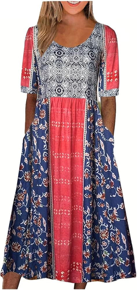 Bohemian Dress for Women Plus Size Boho Mid Length Maxi Emily Charm Peasant Spring Summer Dresses... | Amazon (US)