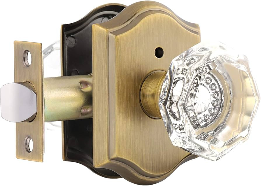 Gobrico Transparent Glass Door Knobset Interior,Privacy Diamond Crystal Door Lockset in Antique B... | Amazon (US)