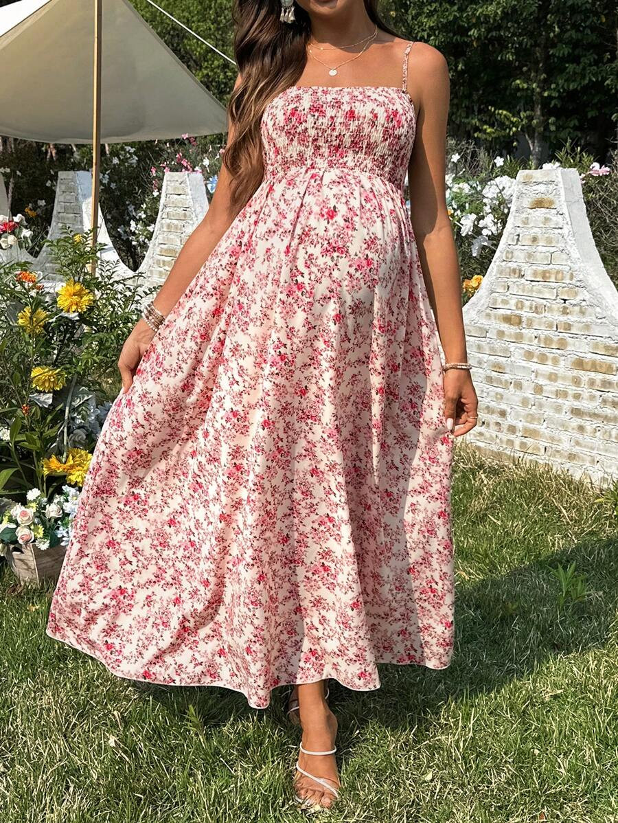 SHEIN Women's Casual Ditsy Floral Maternity Strap Dress | SHEIN