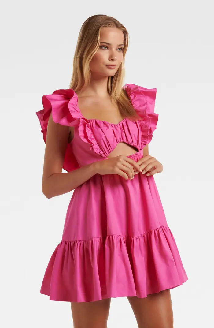 Frill Sleeve Cutout A-Line Minidress | Nordstrom