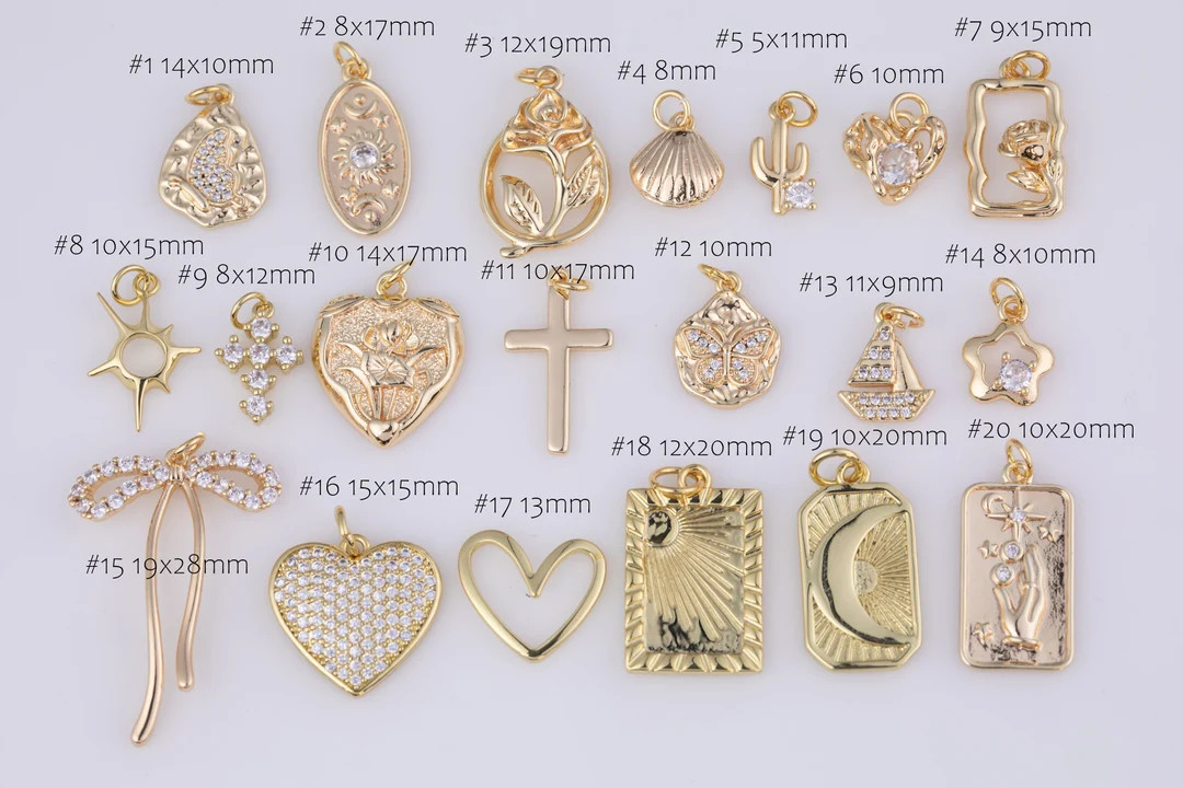 14k Gold Filled Charms Charm Selection Pave CZ Cubic Zirconia Sun Moon Cross Butterfly Rose Cactu... | Etsy (US)