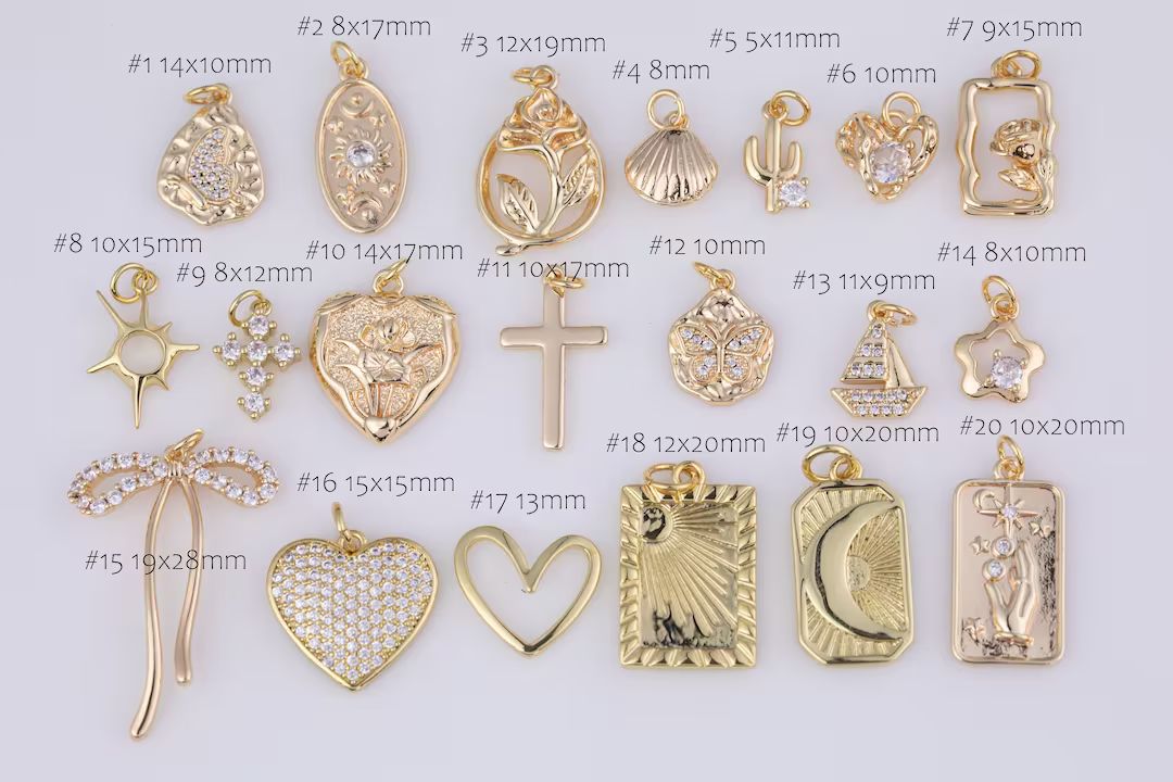 14k Gold Filled Charms Charm Selection Pave CZ Cubic Zirconia Sun Moon Cross Butterfly Rose Cactu... | Etsy (US)