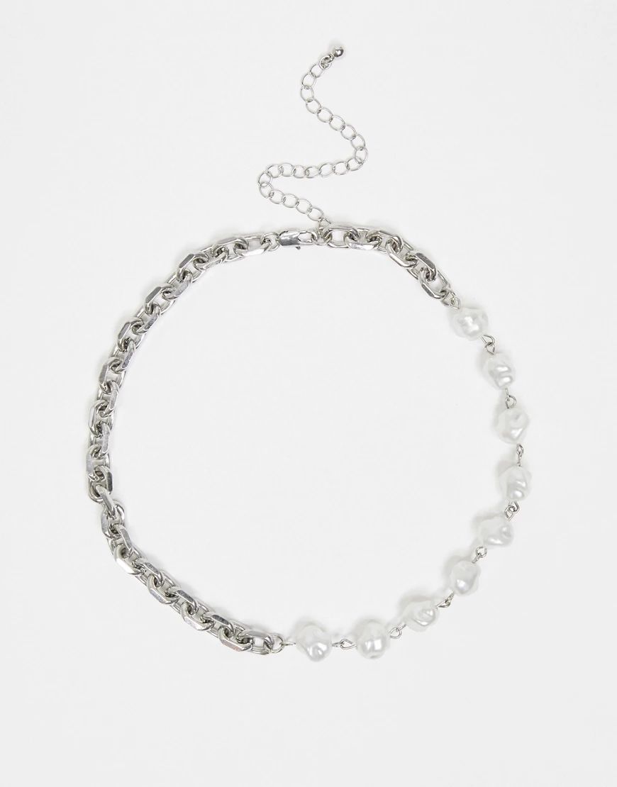 Uncommon Souls choker neckchain in silver with pearl links | ASOS (Global)