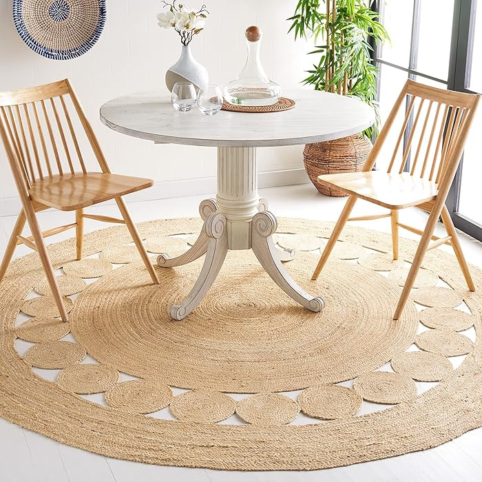 SAFAVIEH Area Rug 8' Round - Natural Fiber Collection - Large - Ivory, Handmade Jute, Boho Farmho... | Amazon (US)