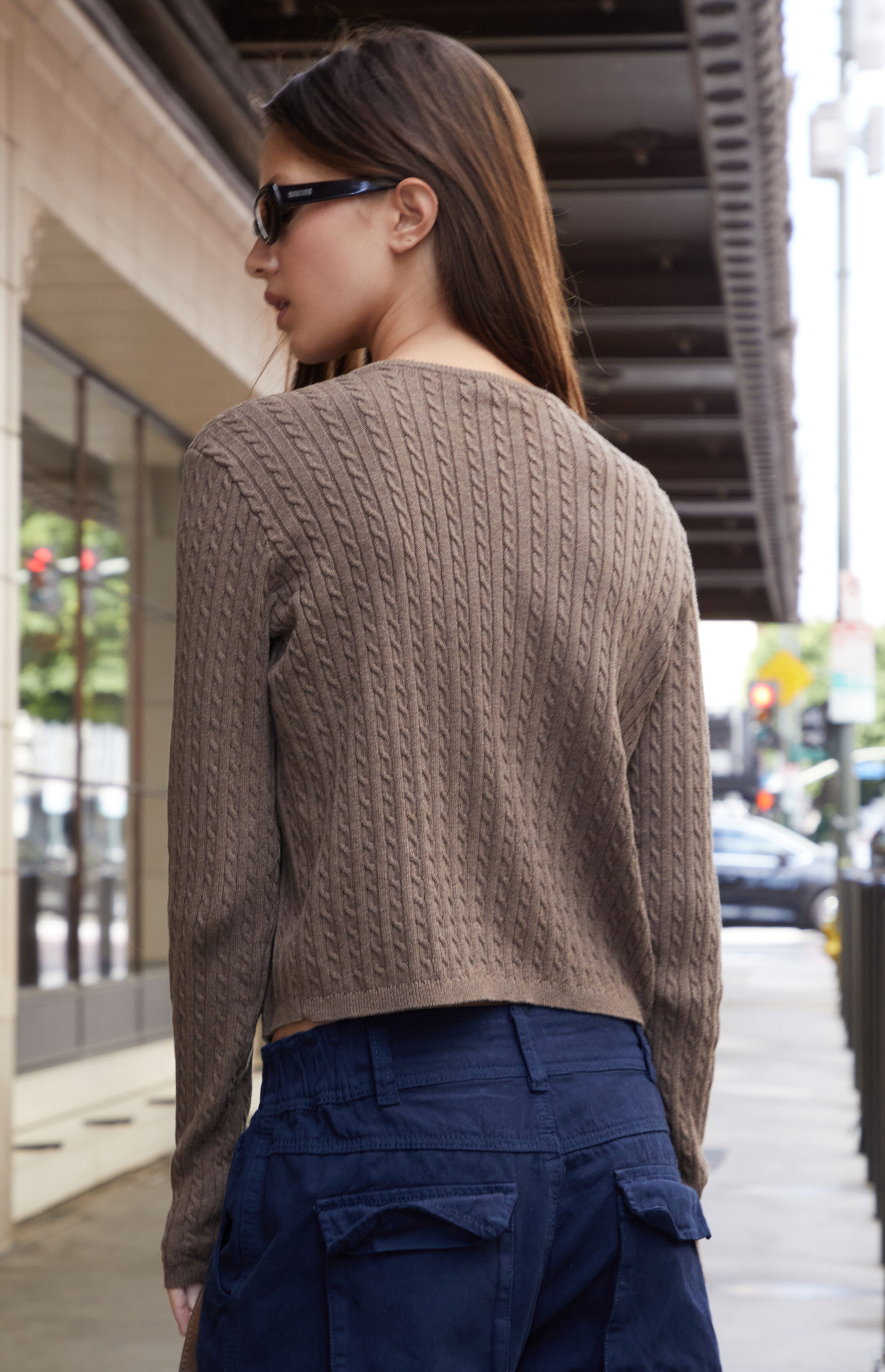 John Galt Brown Zoe Cable Knit Cardigan | PacSun