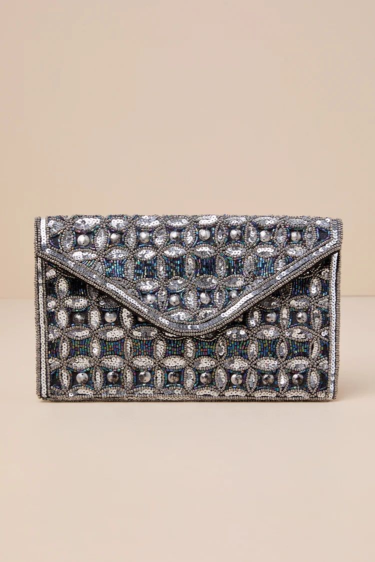 Glittering Choice Black and Silver Beaded Sequin Clutch | Lulus