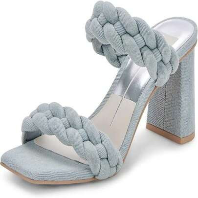 Dolce Vita Paily Light Blue Denim Braided Straps Open Toe Block Heeled Sandals | SHEIN