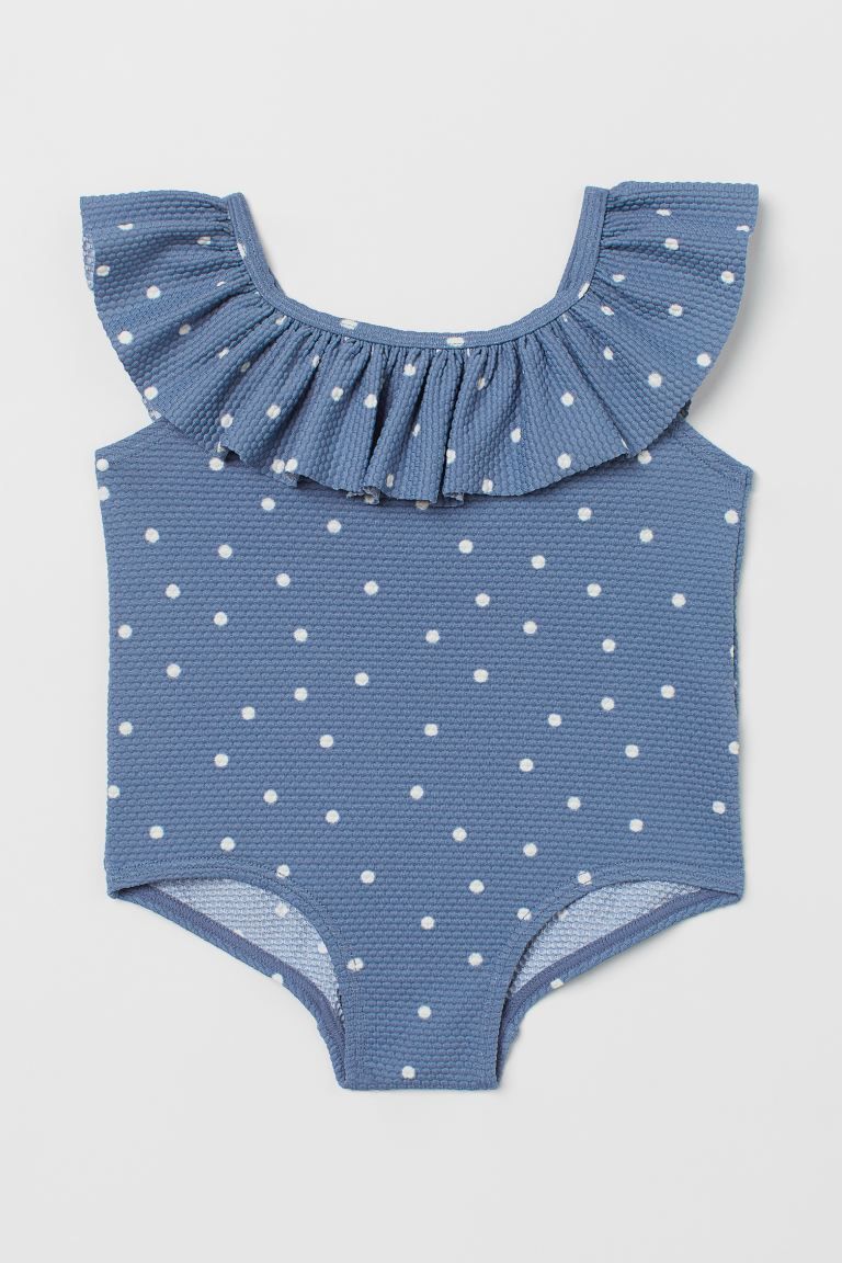 Textured swimsuit with a ruffle at neckline extending along shoulder straps at back. Lined front. | H&M (US)