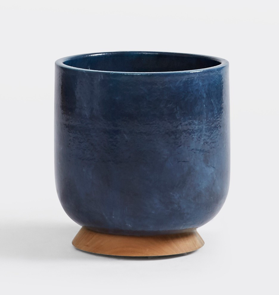 KIT Ceramic Planter with Wood Base
 | Rejuvenation | Rejuvenation